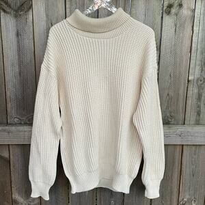 Orvis Women's Turtleneck Pullover Sweater Knit Long Sleeves Cream Large USA Made